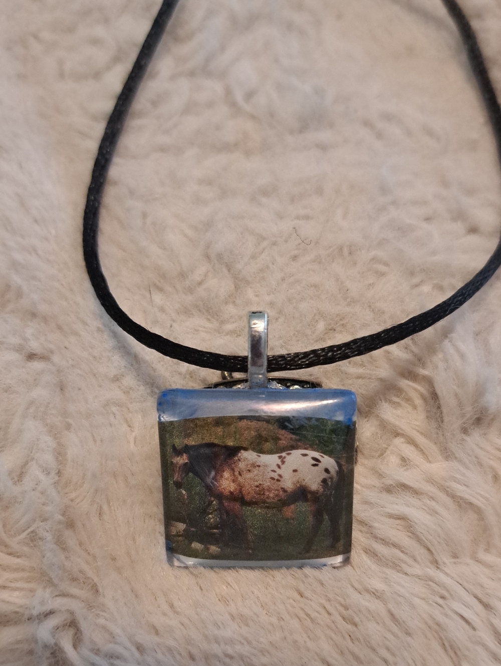 CUSTOM ORDER FOR ELAINE Horse Image Glass Pendant Necklace in Black
